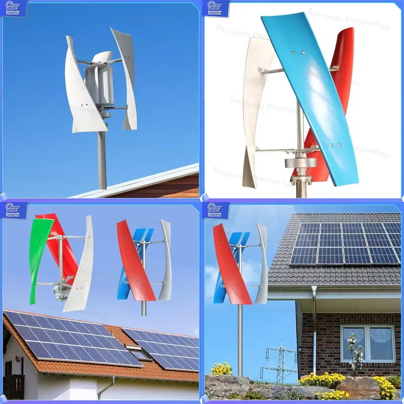 Renewable Energy Grid - เครื่องกำเนิดไฟฟ้าพลังงานแสงอาทิตย์และพลังงานลมแบบไฮบริด 5KW ระบบพลังงานในบ้านแบบแกนตั้ง ชุดอุปกรณ์พลังงานนอกระบบ โซลูชันพลังงานทดแทนสำหรับ
